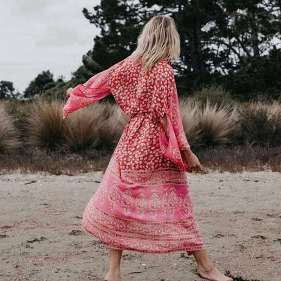 Red chiffon Boho Long Wrap Cover up chiffon - Picture 5 of 16